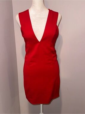 JAYGODFREY Red Deep V Mini Dress
